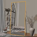 Elegant Bedroom Interior With Arch Window Gold Frame Floor Mirror And Dried Flowers