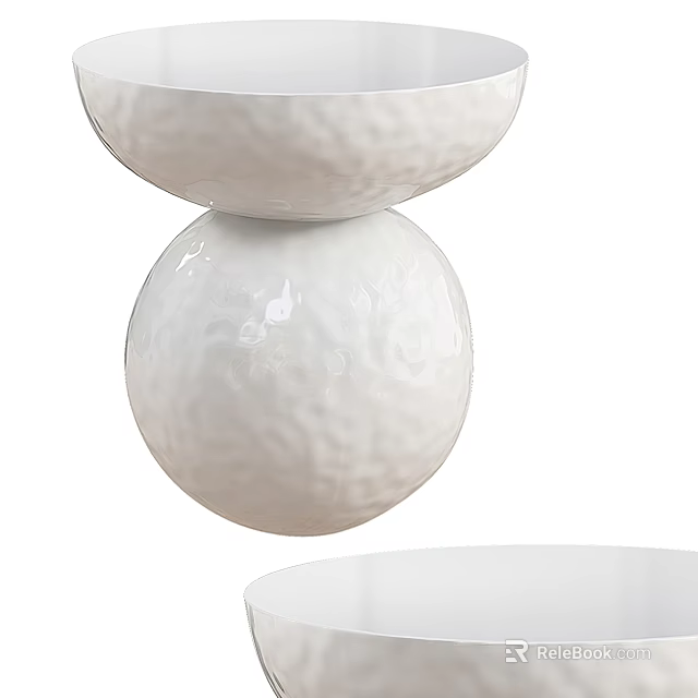 White Ceramic Coffee Table With Spherical Base And Bowl Shaped Top For Modern Living Room 3d model 