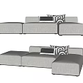Modern Light Beige Sectional Sofa with Patterned Pillows Fabric Upholstery and Comfortable Design 3d model