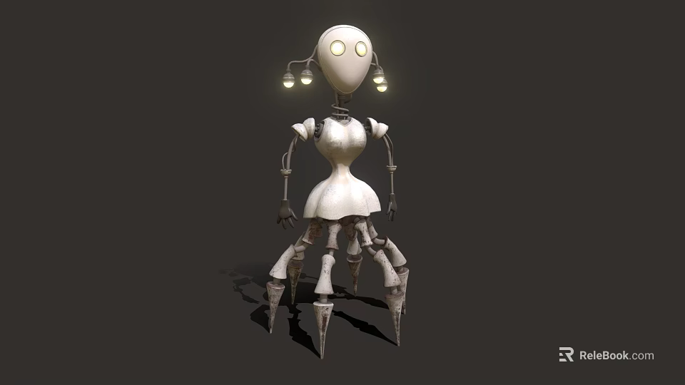White Mechanical Game Character Featuring Round Head Lights Dress Like Body And Spider Legs 3d model 