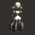 White Mechanical Game Character Featuring Round Head Lights Dress Like Body And Spider Legs