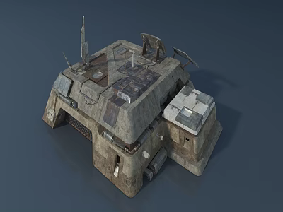 Cartoon Style Fortress Scene Featuring Worn Metal Antennas And Roof Details 3d model