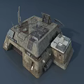 Cartoon Style Fortress Scene Featuring Worn Metal Antennas And Roof Details