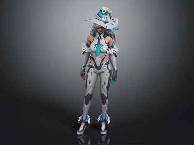 Futuristic Sci Fi Character And Humanoid Creature With Mechanical Armor Helmet And Blue Accents 3d model