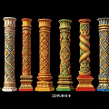 Ornate Architectural Columns With Various Intricate Patterns And Colorful Designs