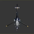Blue Detailed Helicopter Model With Rotors And Fuselage On Dark Background