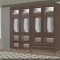 Wooden Wardrobe With Glass Doors Hanging Clothes Drawers And Baskets In Modern Bedroom