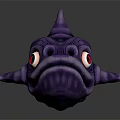Purple Large Eyed Fantasy Fish Creature Character With Red Pupils Unique Head And Spiky Fins