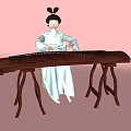 Game Movie Character In Ancient Costume Playing Guzheng With Double Bun Hairstyle And Pink Background