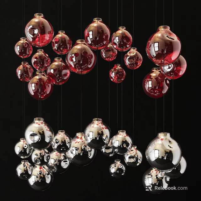 Modern Red And Silver Spherical Chandelier Hanging Decorative Light Fixture 3d model 