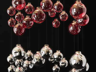 Modern Red And Silver Spherical Chandelier Hanging Decorative Light Fixture 3d model