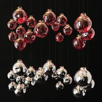 Modern Red And Silver Spherical Chandelier Hanging Decorative Light Fixture 3d model