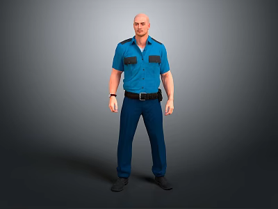 Game Movie Male Character With Blue Shirt Black Pockets Blue Pants Black Belt Standing Pose 3d model