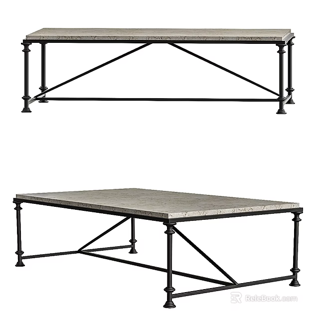 Sleek Modern Dining Table Design With Metal Cross Frame And Stone Tabletop 3d model 