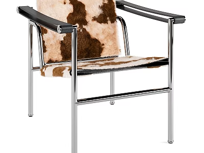 Stylish Leisure Chair With Chrome Metal Frame Black Armrests And Cowhide Pattern 3d model