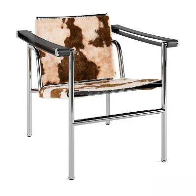 Stylish Leisure Chair With Chrome Metal Frame Black Armrests And Cowhide Pattern 3d model