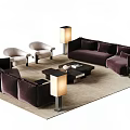 Elegant Modern Sofa and Coffee Table Set With Armchairs Floor Lamps and Rug