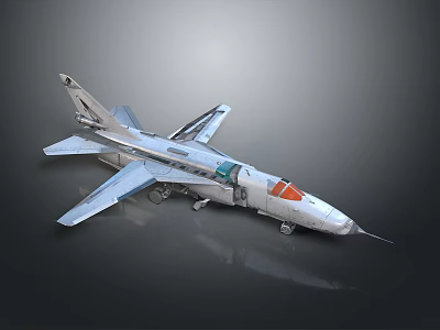 Detailed Silver Fighter Jet Model With Red Cockpit And Landing Gear 3d model