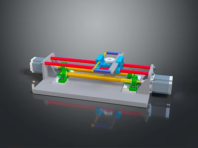 Mechanical Device Assembly With Gray Base Green Brackets Red Yellow Blue Components 3d model