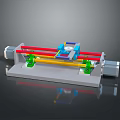 Mechanical Device Assembly With Gray Base Green Brackets Red Yellow Blue Components