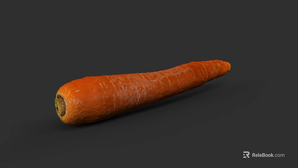 Fresh Orange Long Carrot With Textured Surface And Green Stem End 3d model 