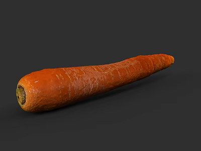 Fresh Orange Long Carrot With Textured Surface And Green Stem End 3d model