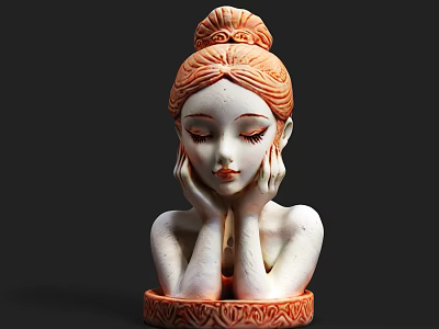 Decorative Ornament Set With Female Figure Bun Hairstyle And Carved Base 3d model