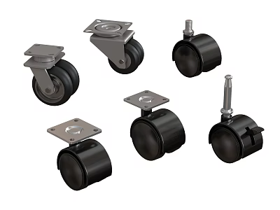Different Types of Caster Wheels with Swivel Brakes and Metal Bases 3d model
