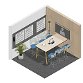 Modern Break Room With Table Chairs Whiteboards Potted Plant And Wall Screen