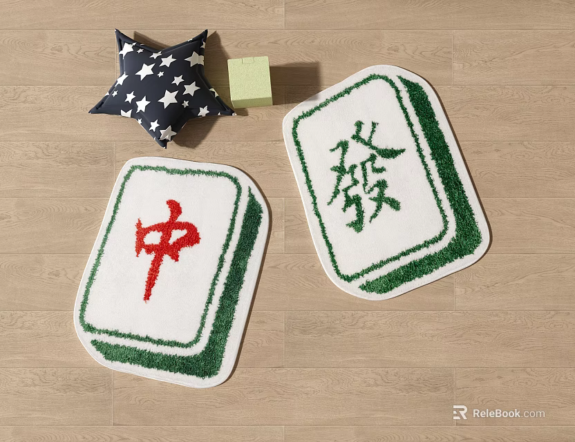 Square Decorative Rugs Featuring Mahjong Chinese Characters Red Zhong and Green Fa Patterns 3d model 