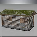 Traditional Log Cabin With Moss Covered Roof Wooden Logs Stone Base And Small Window