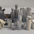Assorted Glass And Ceramic Cups With Various Shapes And Textures On 3d model
