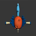 Game Movie Character 3D Model with Red Flame Mane Blue Horn Cream Body Standing Pose