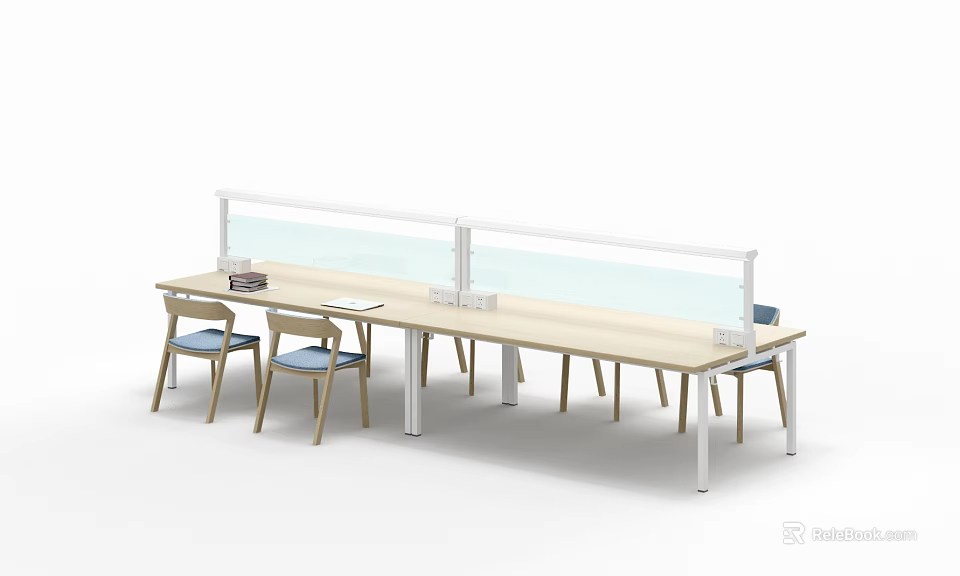 Modern Office Workstation With Four Person Seating And Divider Panels 3d model