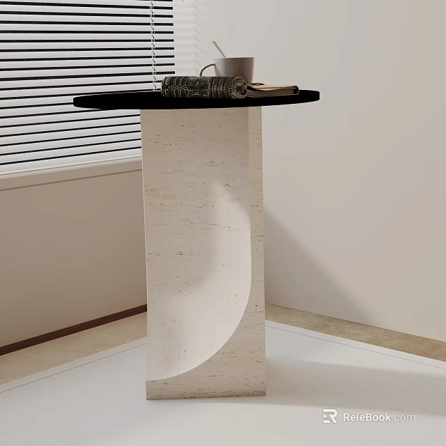 Modern Minimalist Side Table With Black Top And White Stone Pedestal Base Holding Mug 3d model 
