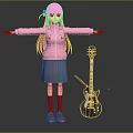 Pink Haired Female Character In Pink Jacket Standing By Electric Guitar