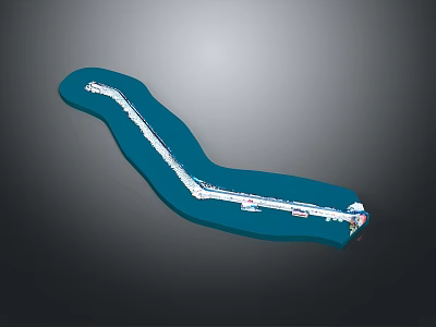 Blue Curved Design Model Featuring White Lines And Pathway Structure 3d model