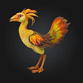 Vibrant 3D Bird Character With Orange Yellow Green Feathers And Crested Head
