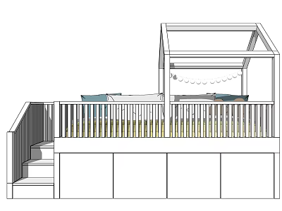 Kids Loft Bed With Stairs Railing Storage Space And Decorative Pendant 3d model