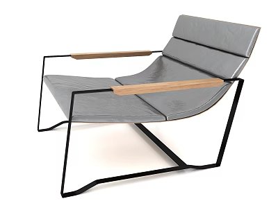 Modern Single Sofa With Gray Upholstery Wooden Armrests And Black Metal Frame 3d model