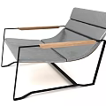 Modern Single Sofa With Gray Upholstery Wooden Armrests And Black Metal Frame