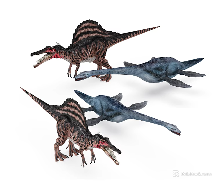 Three Diverse Prehistoric Reptiles Featuring Sail Backed Terrestrial And Long Necked Aquatic Types 3d model 