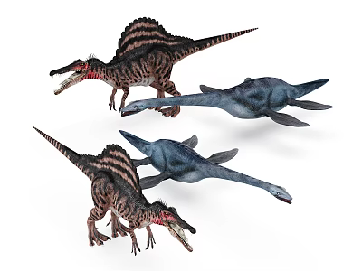 Three Diverse Prehistoric Reptiles Featuring Sail Backed Terrestrial And Long Necked Aquatic Types 3d model