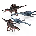 Three Diverse Prehistoric Reptiles Featuring Sail Backed Terrestrial And Long Necked Aquatic Types
