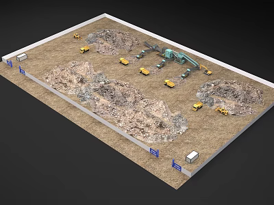 Industrial Factory Construction Site With Excavators Trucks Excavated Soil Areas Fencing And Signage 3d model