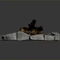 Circular Stone Fire Pit With Burning Logs Flames And Embers