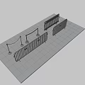 Temporary Barriers With Orange Gray Metal Rails Black Gold Stanchions On Paved Ground