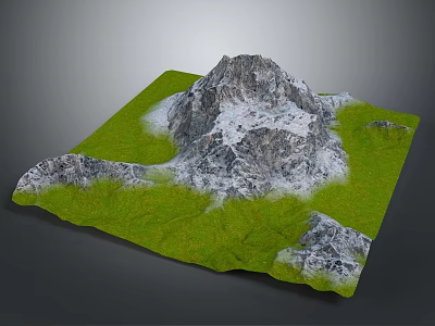 3D Terrain Model With Rocky Mountain Green Grass And White Surface Details 3d model