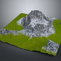 3D Terrain Model With Rocky Mountain Green Grass And White Surface Details