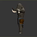 Elephant Like Game Movie Character With Gray Skin White Tusks Loincloth And Extending Arm